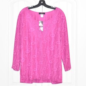 Pink Faux Twin Set Top Size 1X  used one time